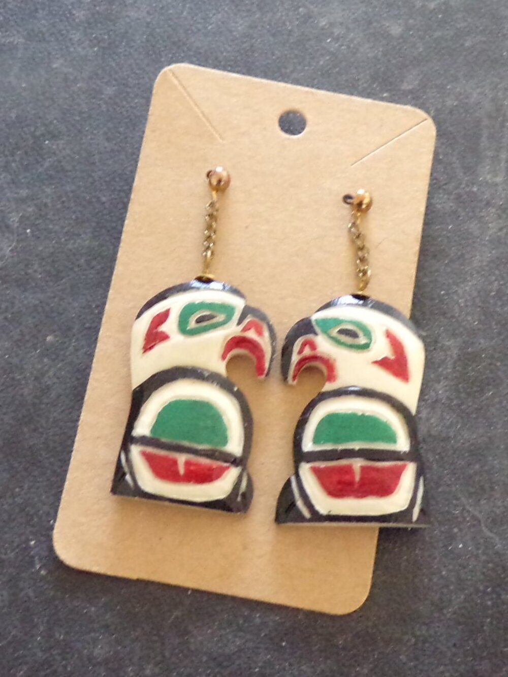 Handmade Northwest Coast Native Style Formline Eagle Dangle Earrings - NWOT